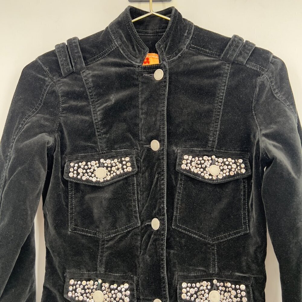 Twill Twenty Two Black Velvet Bling Military Jacket with Rhinestones P - Picture 2 of 14